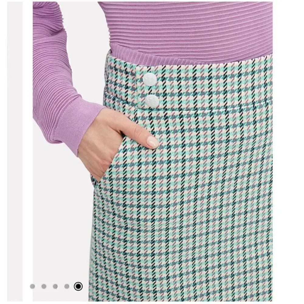 Veronica Beard Arezzo Turquoise Houndstooth Mini Skirt
